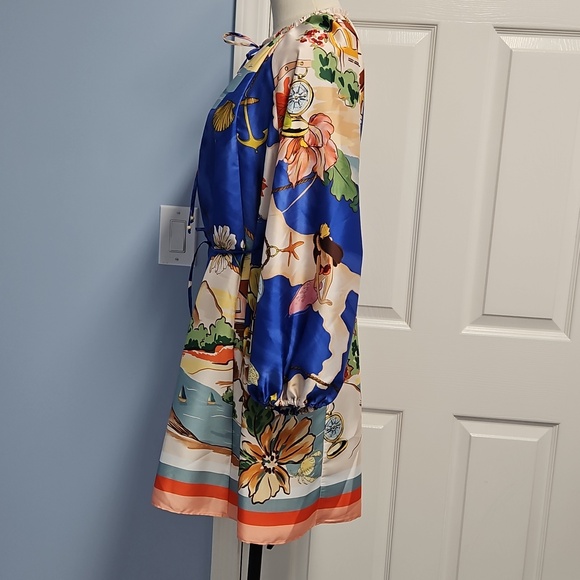 ANTONIO MELANI Raffaella Balloon Sleeve Satin Dress: Oceanprint: XL SEE DETAILS - Picture 3 of 16